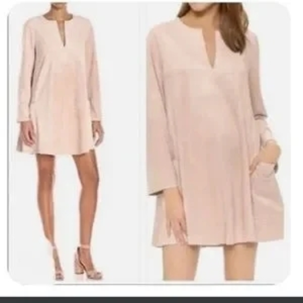 BCBG MaxAzria Beritt Blush Pink Faux Suede Long-Sleeve Shift Dress